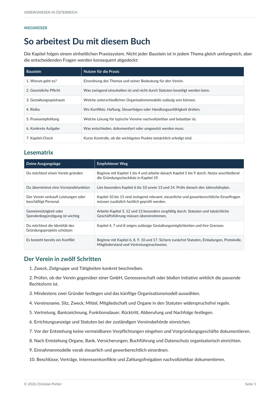 Verkleinerte Originalseite mit Wegweiser und Lesematrix aus dem Handbuch